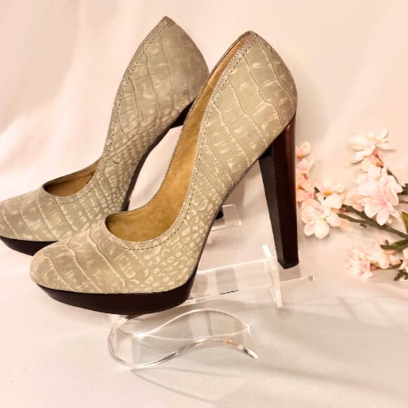 Jessica Simpson, Chunky, Gray, Nubuck Leather Pumps - Picture 3 of 9